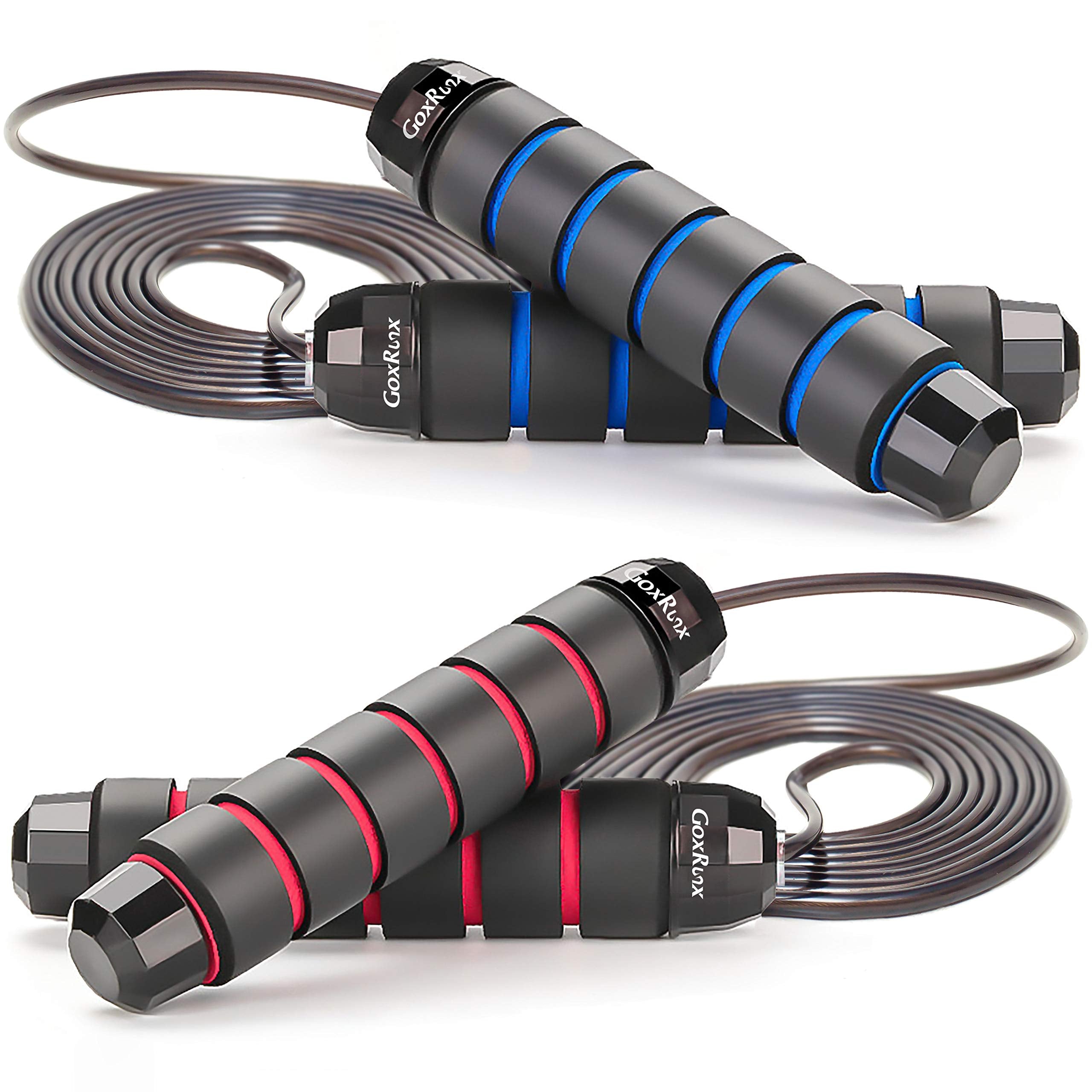GoxRunx 2 Pack Jump Rope Skipping Rope for Workout, Jumping Rope for Fitness (Red Blue)