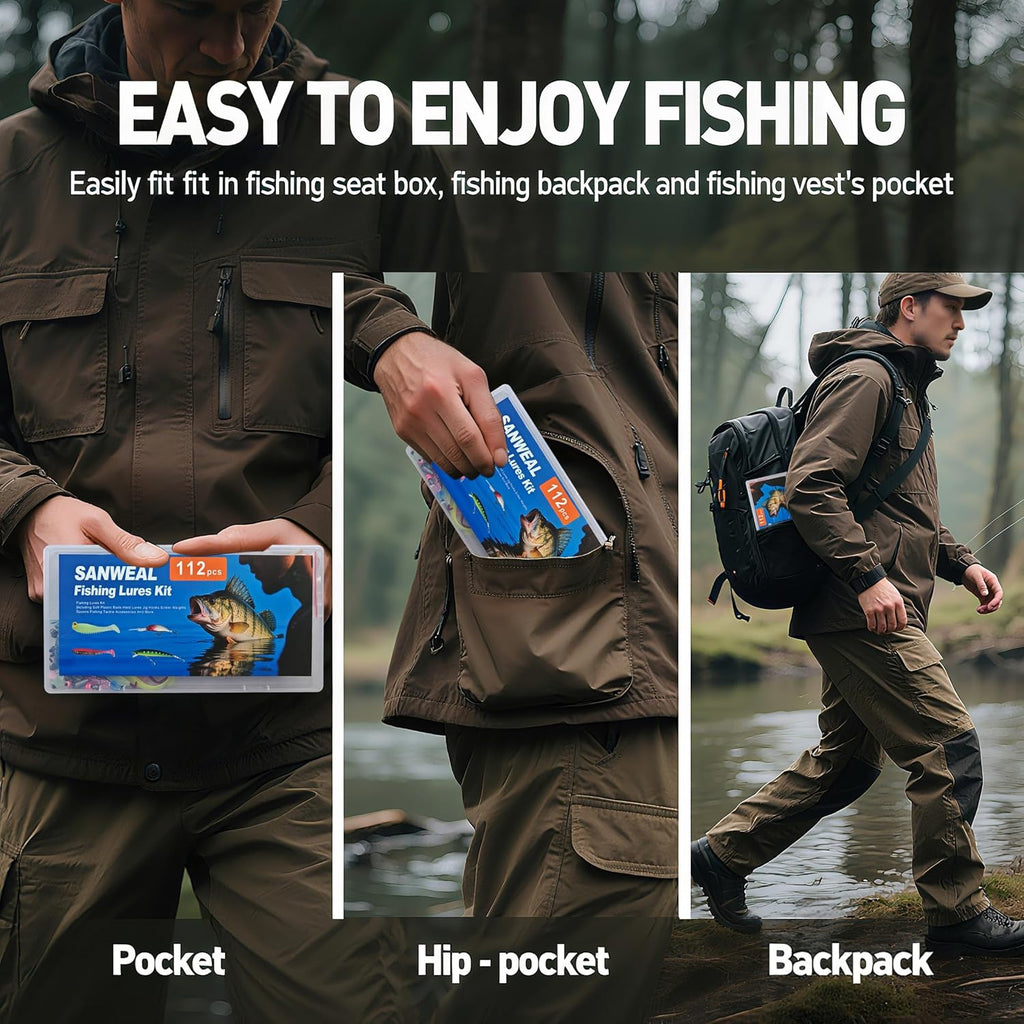 SANWEAL Fishing Weights Sinkers Kit - Complete Tackle Set with Jig Head Hooks & Swivels for Bass & Trout