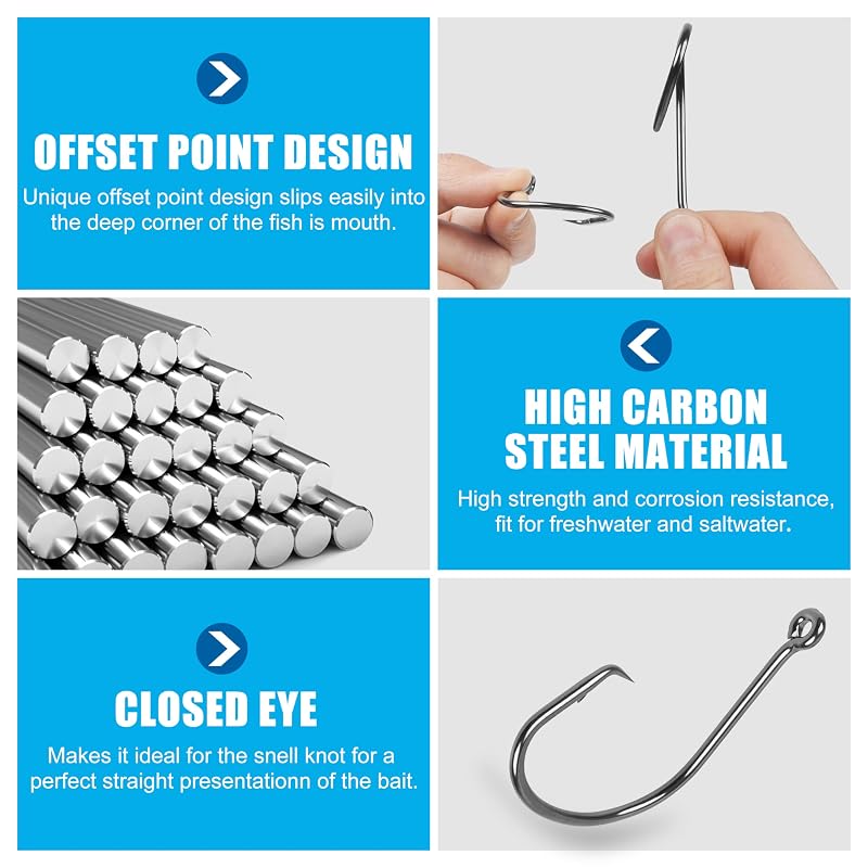 2/0-120pcs Saltwater Circle Hooks, High Carbon Steel Octopus Hooks for Catfish, Bass, Redfish, Freshwater