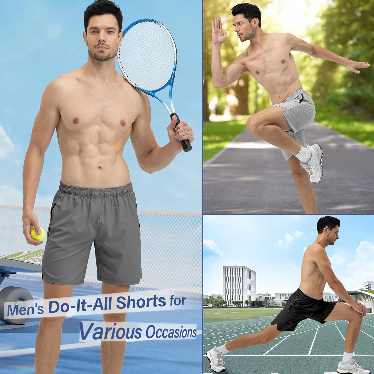 Skiennix Men's Athletic Running Shorts - Quick Dry Gym Workout Shorts with Zipper Pockets | 3 Pack