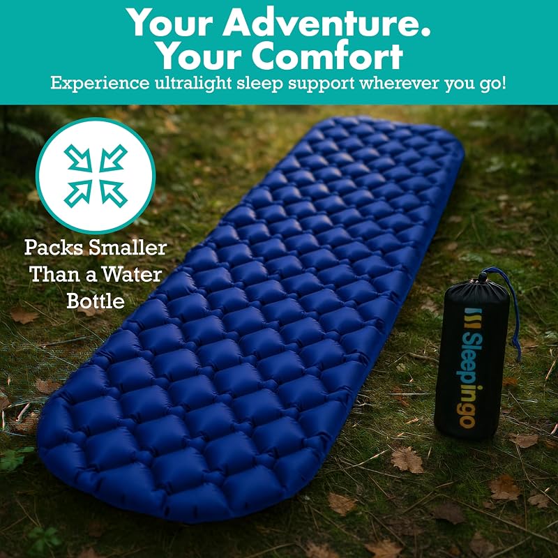 Sleepingo Ultralight Sleeping Mat - Inflatable Camp Pad, 73.5" x 21.5", Blue