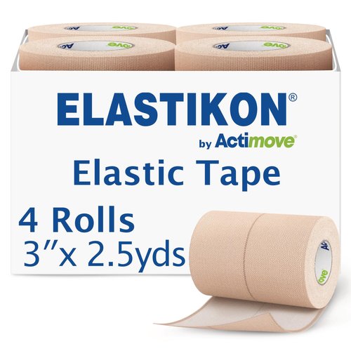 ELASTIKON by Actimove Elastic Tape - Supports Sprains, Strains, and Muscles - 3 in x 2.5 yd - 4 Rolls