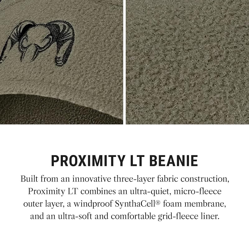 KUIU Proximity LT Beanie Ash Large – Windproof, Ultra-Quiet Micro-Fleece Hunting Hat