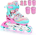 Sportneer Adjustable Inline Skates for Girls | Light-Up Wheels & Protective Gear Set | Sizes 12C-9
