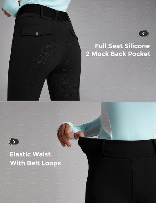 FitsT4 Sports Women's Fleece Horse Riding Pants Full Seat Equestrian Breeches Winter Riding Tights with Pockets Black Medium