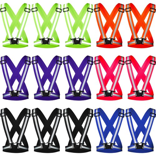 Macarrie 15 Pcs High Visible Reflective Running Vest Bulk Adjustable Safety Vest Elastic Straps Gear Night Walking Outdoor(Multicolor)