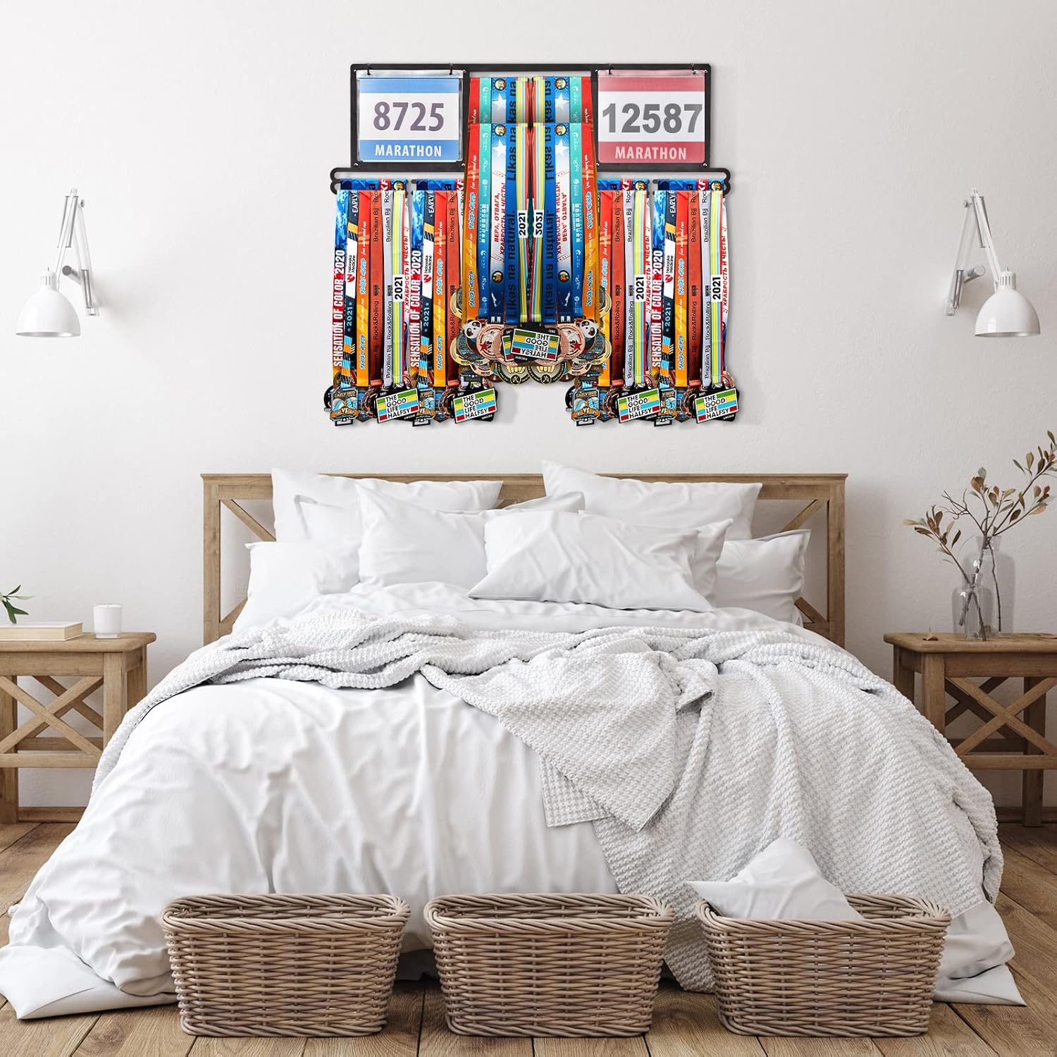 Shimeyao Medal Display Hanger - Wall-Mounted Rack for Over 100 Medals & 200 Race Bibs