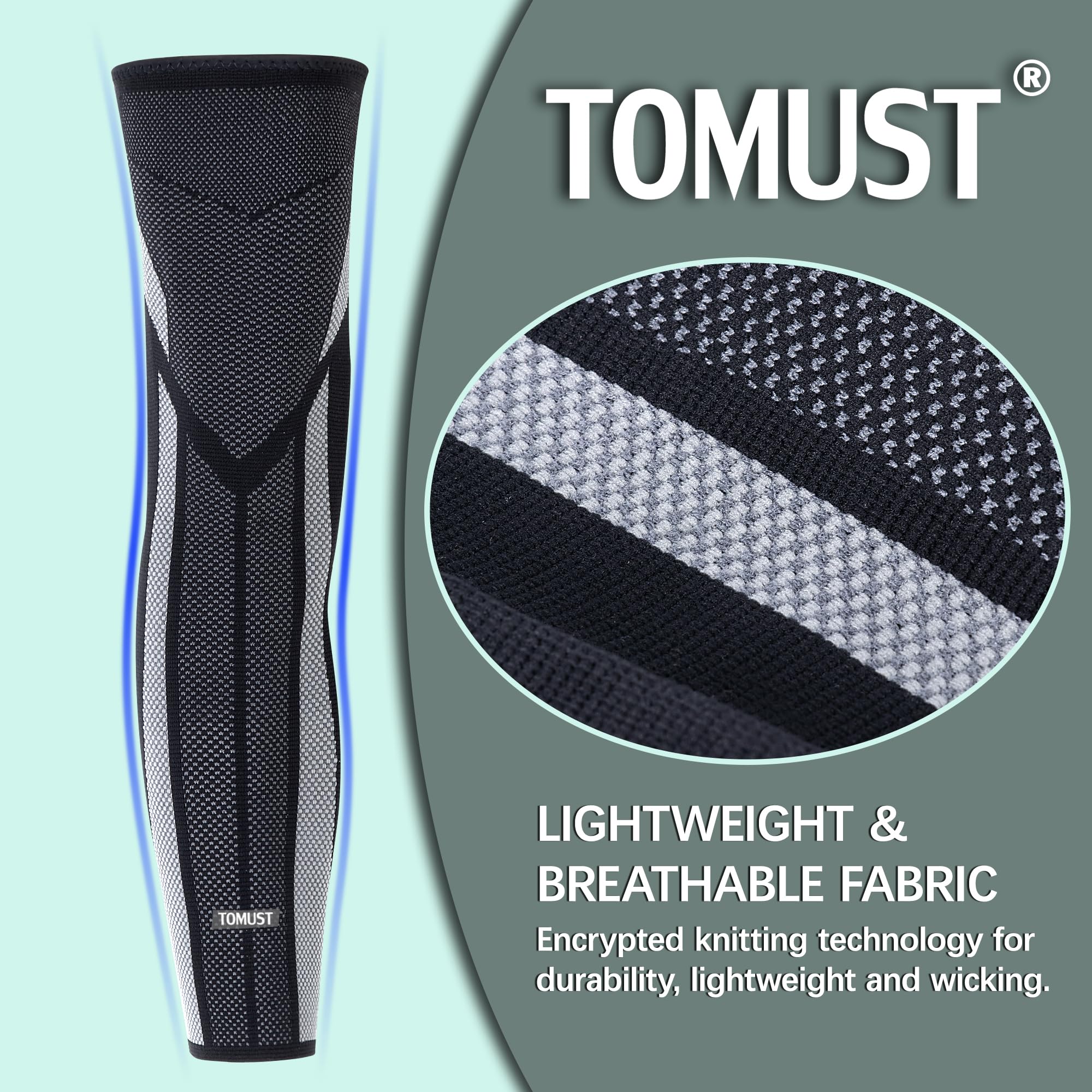 TOMUST Full Leg Compression Sleeve (Pair), Thigh Support, Calf Protect, Anti Slip Long Knee Brace for Joint Pain, ACL, MCL, Meniscus Tear, Arthritis, Tendonitis, Running, Basketball, Football, XXXL