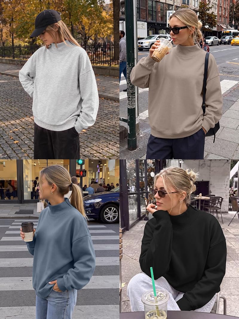 Trendy Queen Womens Mock Neck Oversized Sweatshirt - Grey, Small