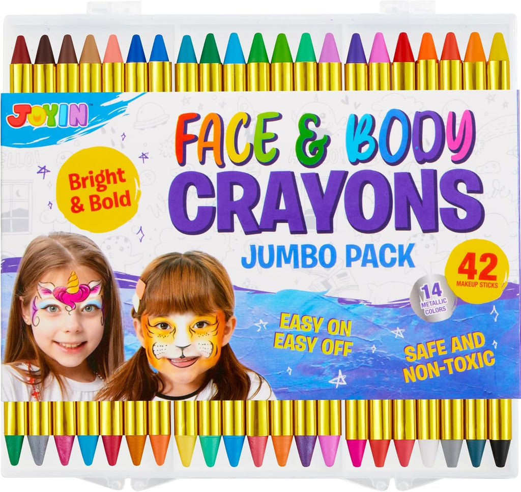 Skiennix 42PCS Face and Body Paint Crayons - Safe, Non-Toxic XL Kit with 14 Metallic Colors for Parties & Festivals