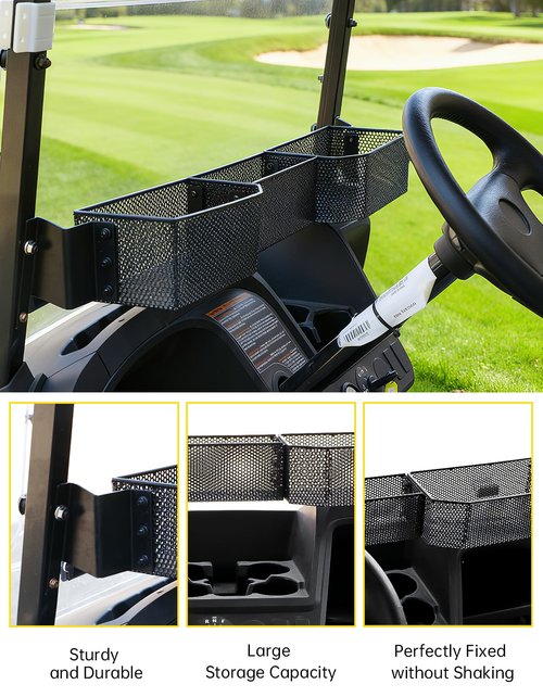 CYOOYC Golf Cart Front Inner Basket for EZGO TXT RVX VALOR Yamaha G29 Drive2 G16-G22 Club Car DS Tempo Modular Mesh Storage Tray Organizer for Extended Space (EZGO VALOR/TXT 2014+)