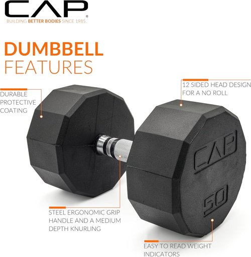 CAP Barbell Coated Hex Dumbbell - Durable Weight Options from 10 to 120 lbs | Ideal for Home Gym