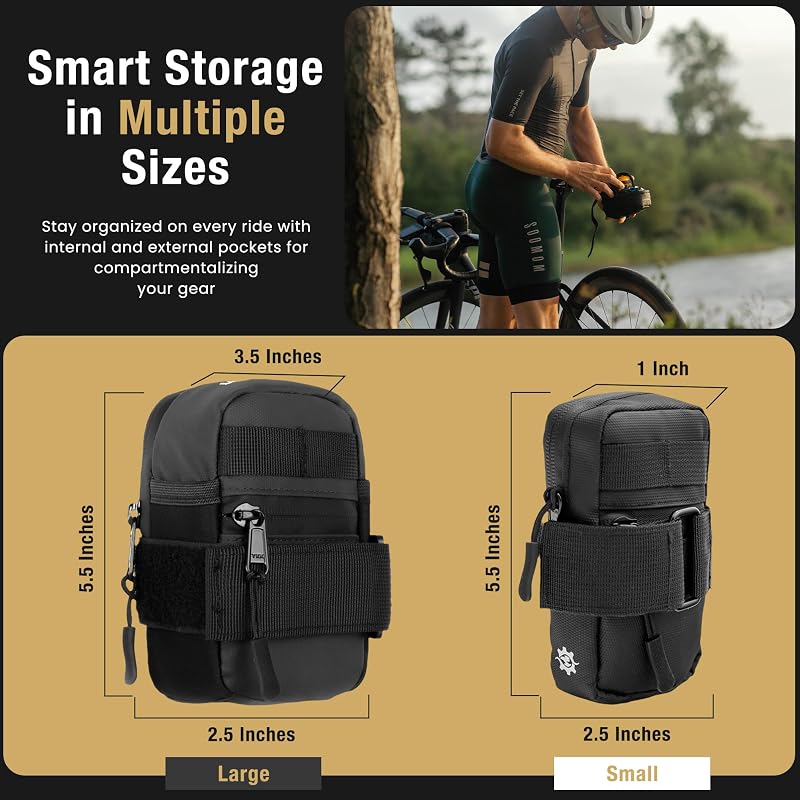 Secure Hook & Loop Saddle Bag 0.5L Medium Black - Bicycle Bike Accessory