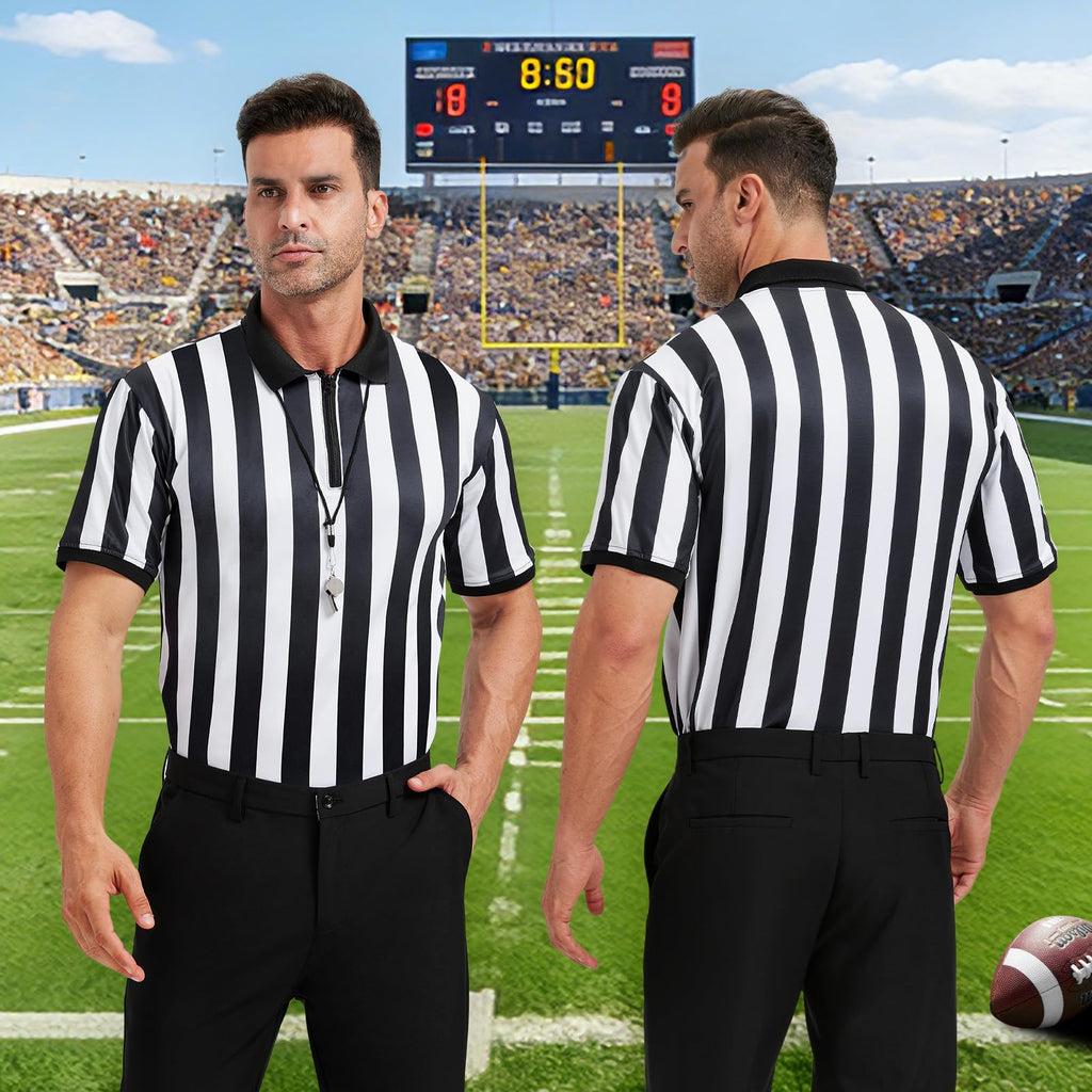 Men's Referee Costume Kit, Football Referee Shirt Umpire Jersey, Whistle, Penalty Flag for Soccer Sports & Cosplay Outfits