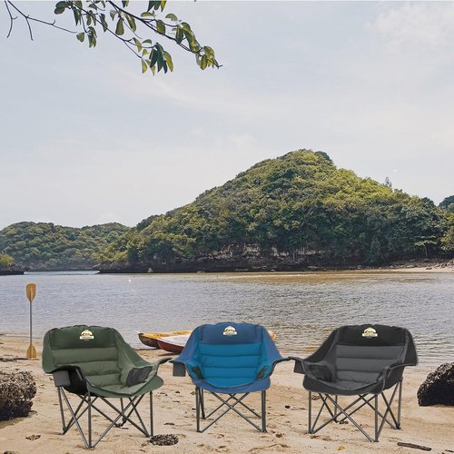 Colegence Oversized Camping Chairs - Set of 2 Heavy-Duty Padded Lawn Chairs | XL Foldable Design, Supports 450LBS - Black & Grey