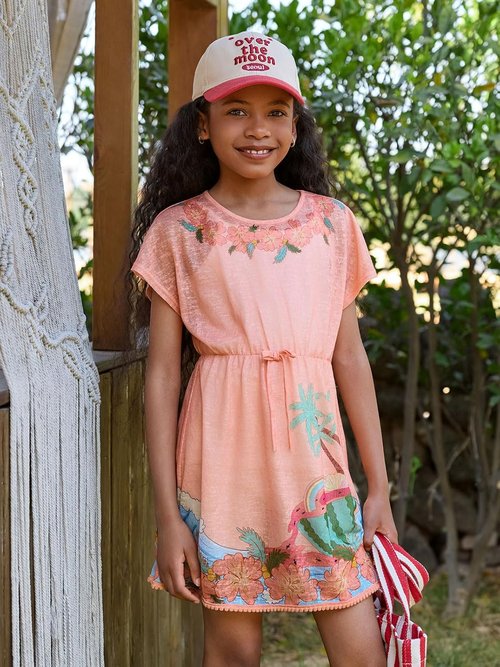 Haloumoning Girls Swim Cover-Up - Summer Printed Short Sleeve Bathing Suit | Sizes 5-14Y