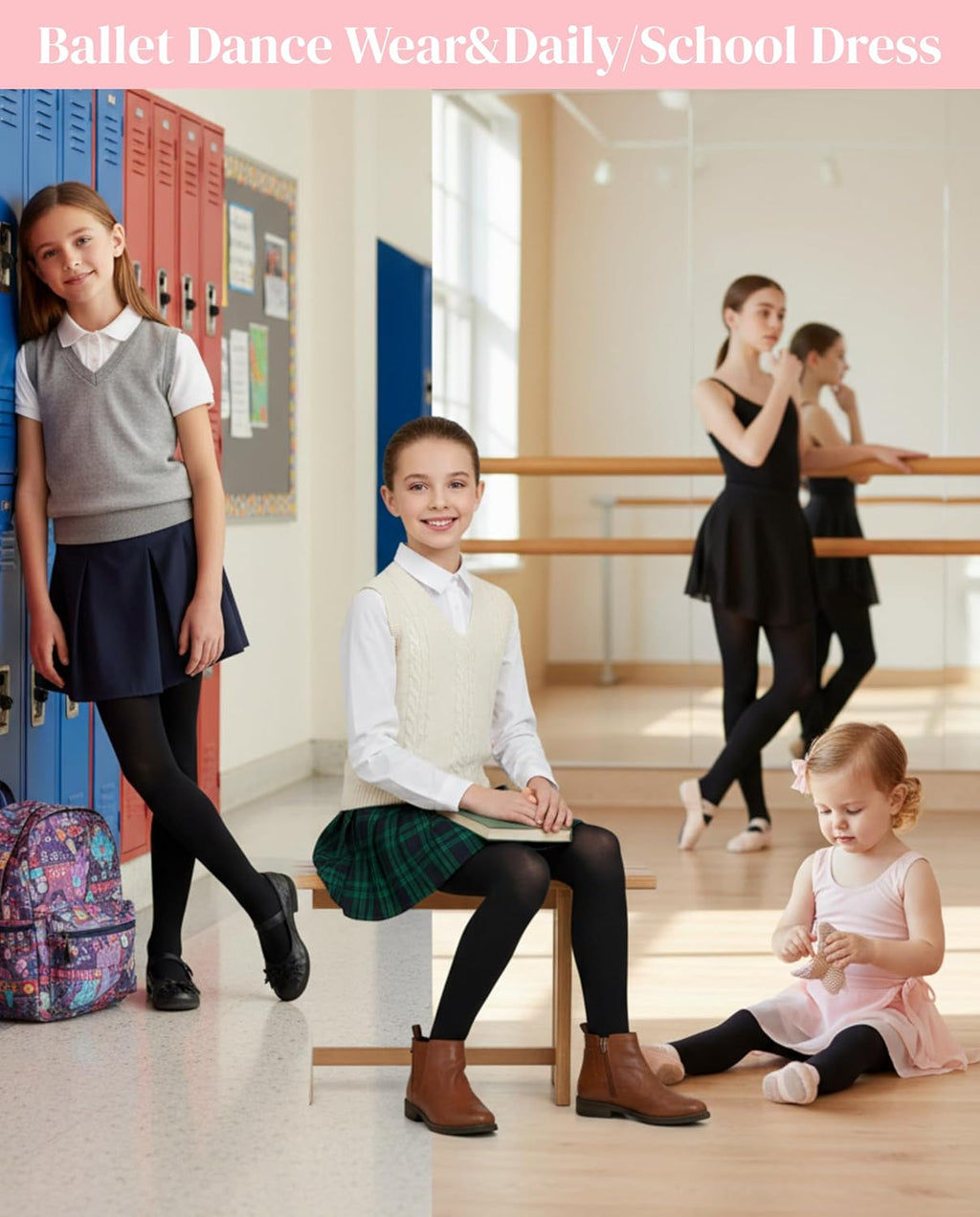 Skiennix Elegant Ballet Footed Dance Tights - 50D for Toddler & Kids Girls