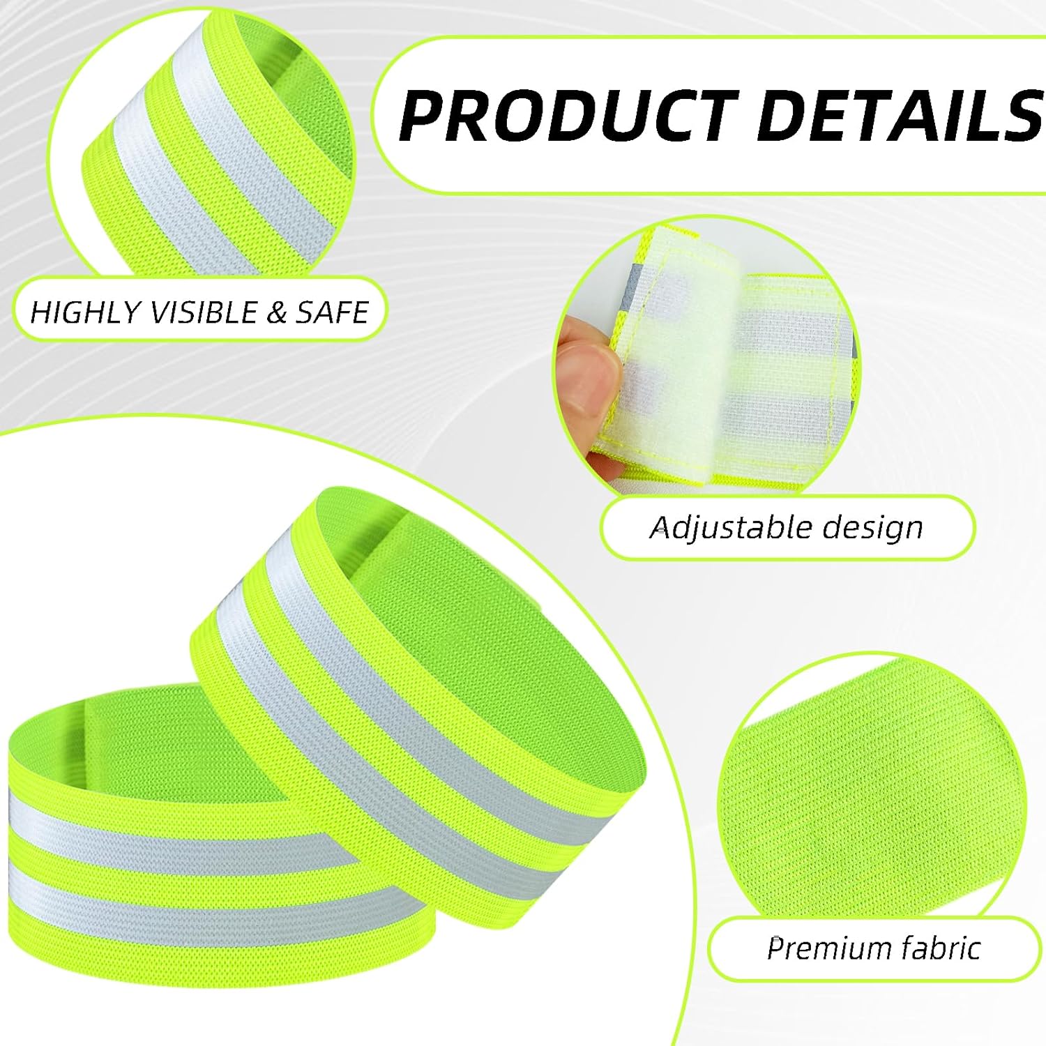 Skiennix Reflective Bands - Adjustable High Visibility Safety Straps for Running & Cycling | 4 Pack (Green)