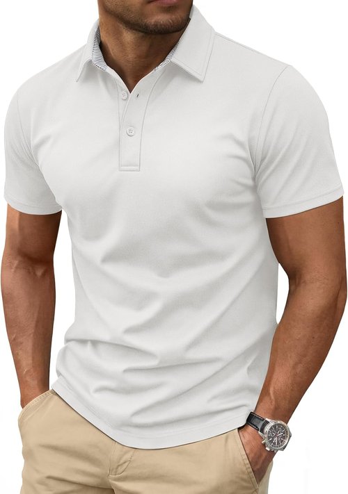 Cotrasen Men's Polo Shirt - Short Sleeve Cotton Pique with 3 Buttons | Classic Fit Golf T-Shirt