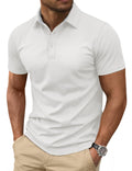 Cotrasen Men's Polo Shirts Short Sleeve Cotton Pique 3 Buttons Classic Fit Casual T-Shirt Breathable Moisture Wicking Performance Golf Soft Stretch Shirts White XL