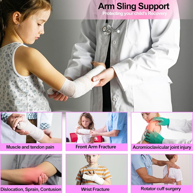Kids Arm Sling Mesh Medical Sling with Adjustable Shoulder Pad - Breathable Pediatric Arm Support (Pink XX-Small)