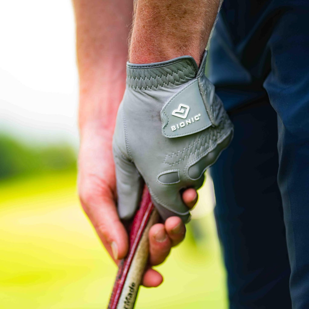 Bionic Men's StableGrip 2.0 Golf Glove - Premium Cabretta Leather in Grey for Ultimate Comfort