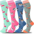 Fenglaoda Compression Socks - Knee High Support for Running & Travel | 4 Pairs for Men & Women