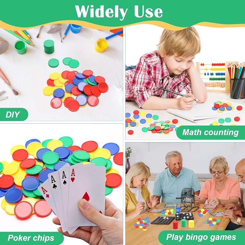 1.5" Plastic Learning Counters with Storage Box, 200 PCs 4 Colors (Green Red Blue Yellow) Educational Counting Chips