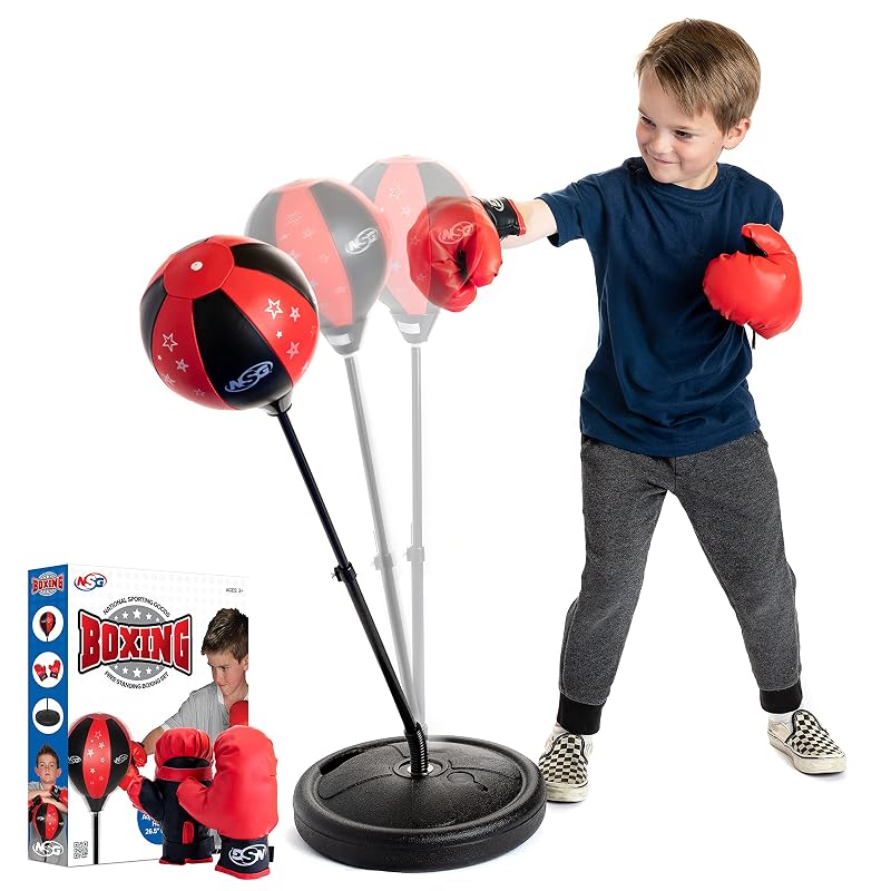 Punching Bag for Kids & Boxing Gloves Set - Adjustable Freestanding Jr Speed Bag (Small)