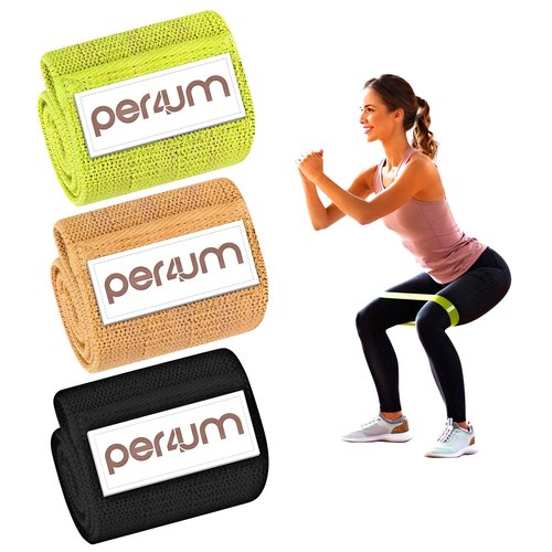 per4um Resistance Bands Set of 3 - Fabric Booty Bands for Women Butt and Legs Workout | Non-Slip Exercise Bands with Travel Bag