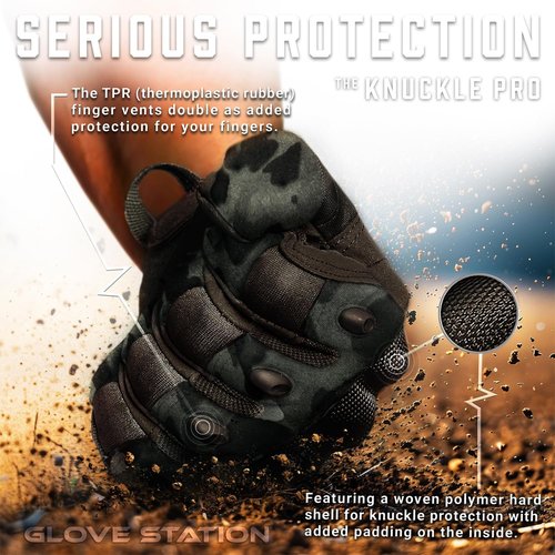 Glove Station Touchscreen Utility Gloves for Men - Hard Knuckle Protection for Motorcycle & Outdoor Work | Black Multicam, Small