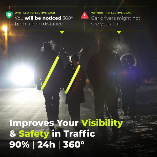 NordicFlows Rechargeable LED Lights Safety Vest – Reflective and Lighted Sash for Night Walks, Running, and Walking the Dog in the Dark Gear