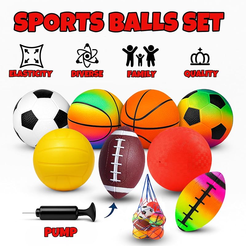 8 Pack 5-Inch Toddler Sports Balls Set – Includes Beach Ball, Rainbow & Classic Styles – Gift Box 8-Piece Elite Toddler Sports Set