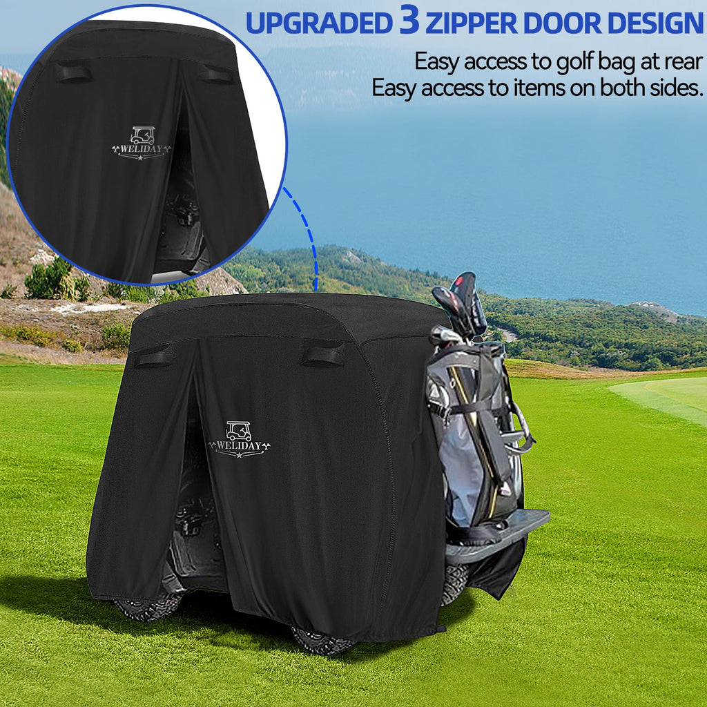WELIDAY Golf Cart Cover Compatible with Yamaha EZGO Club Car, 2/4/4+2 Passengers Golf Cart Cover with Three Zipper Doors, Water Resistant Polyester Fabric for All-Weather Protection