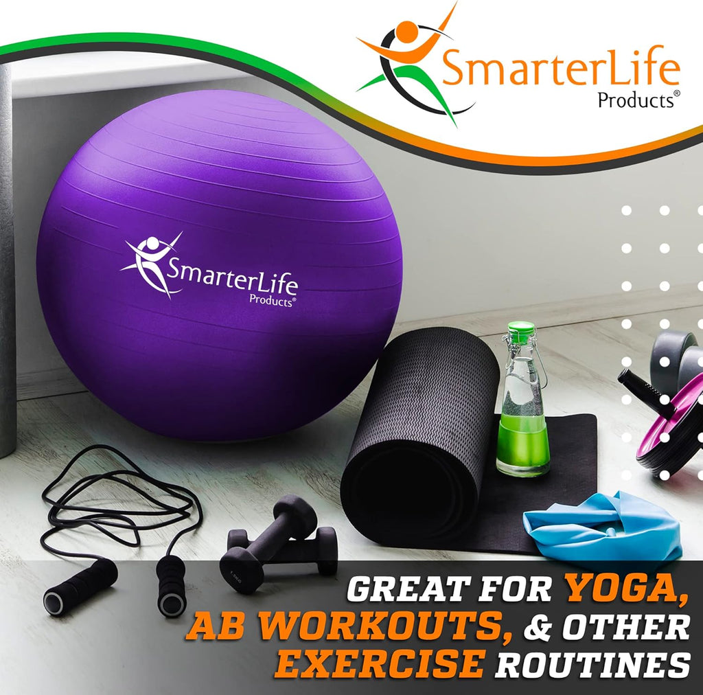 SmarterLife Exercise Ball - Anti-Burst Yoga Ball for Fitness & Stability | Ideal for Core Workouts & Pregnancy