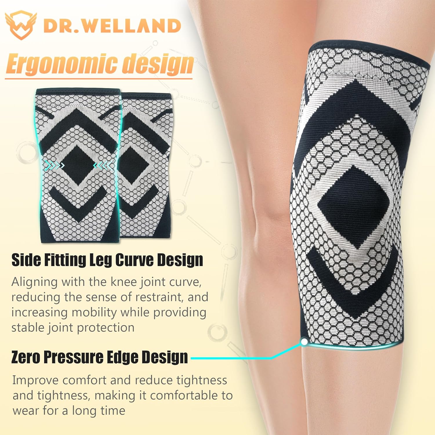 Skiennix Knee Support Brace - Thermal Compression Pads for Men & Women | Pain Relief for Meniscus Tear & ACL (Large)
