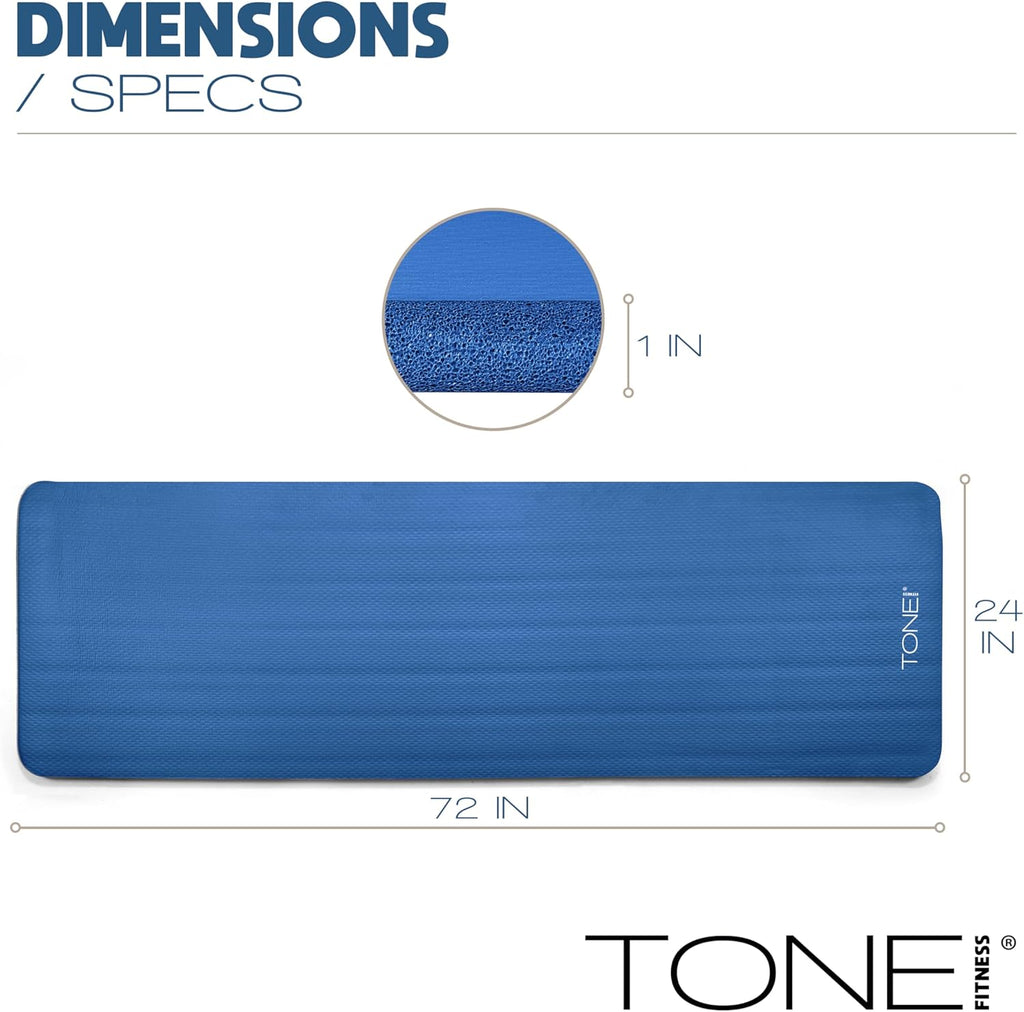Tone Fitness Yoga Mat - 1-Inch Thick, High-Density Non-Slip Design with Carrying Strap | Ideal for Yoga, Pilates & Home Workouts