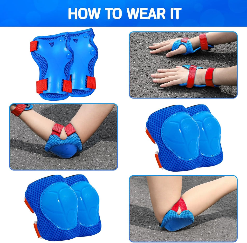 Wemfg Kids Protective Gear Set - Knee Pads, Elbow Pads & Wrist Guards for Ages 3-14 | Ideal for Skating & Cycling