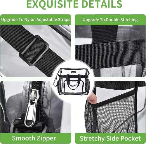 MAY TREE Clear Stadium Bag - 12x6x12 Clear Tote with Reinforced Straps for Work & Sports