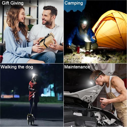 Sogdeco Rechargeable Headlamp Flashlight 2-Pack, 8 LED 2500 Lumen Ultra-Light Bright Headlight, Waterproof Lightweight Head Lamp for Adult Kid, Headlamps for Outdoor Camping Running Fishing