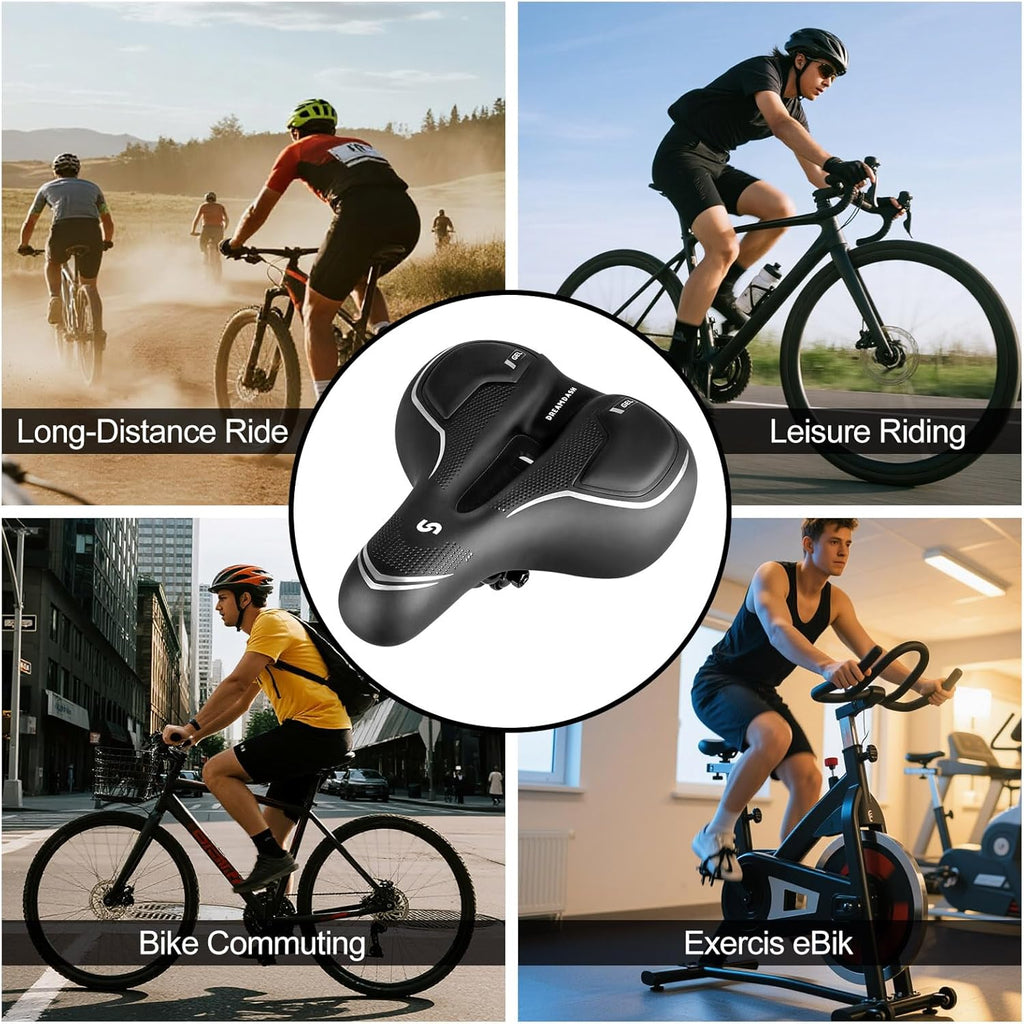 Skiennix Bicycle Saddle - Waterproof PU Design | Shock-Absorbing Memory Foam & Silicone Gel | 25 x 21 cm