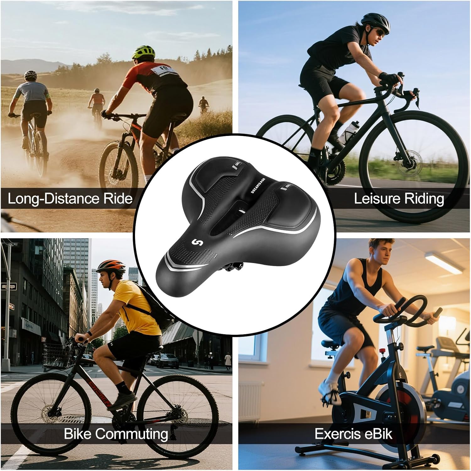 Skiennix Bicycle Saddle - Waterproof PU Design | Shock-Absorbing Memory Foam & Silicone Gel | 25 x 21 cm
