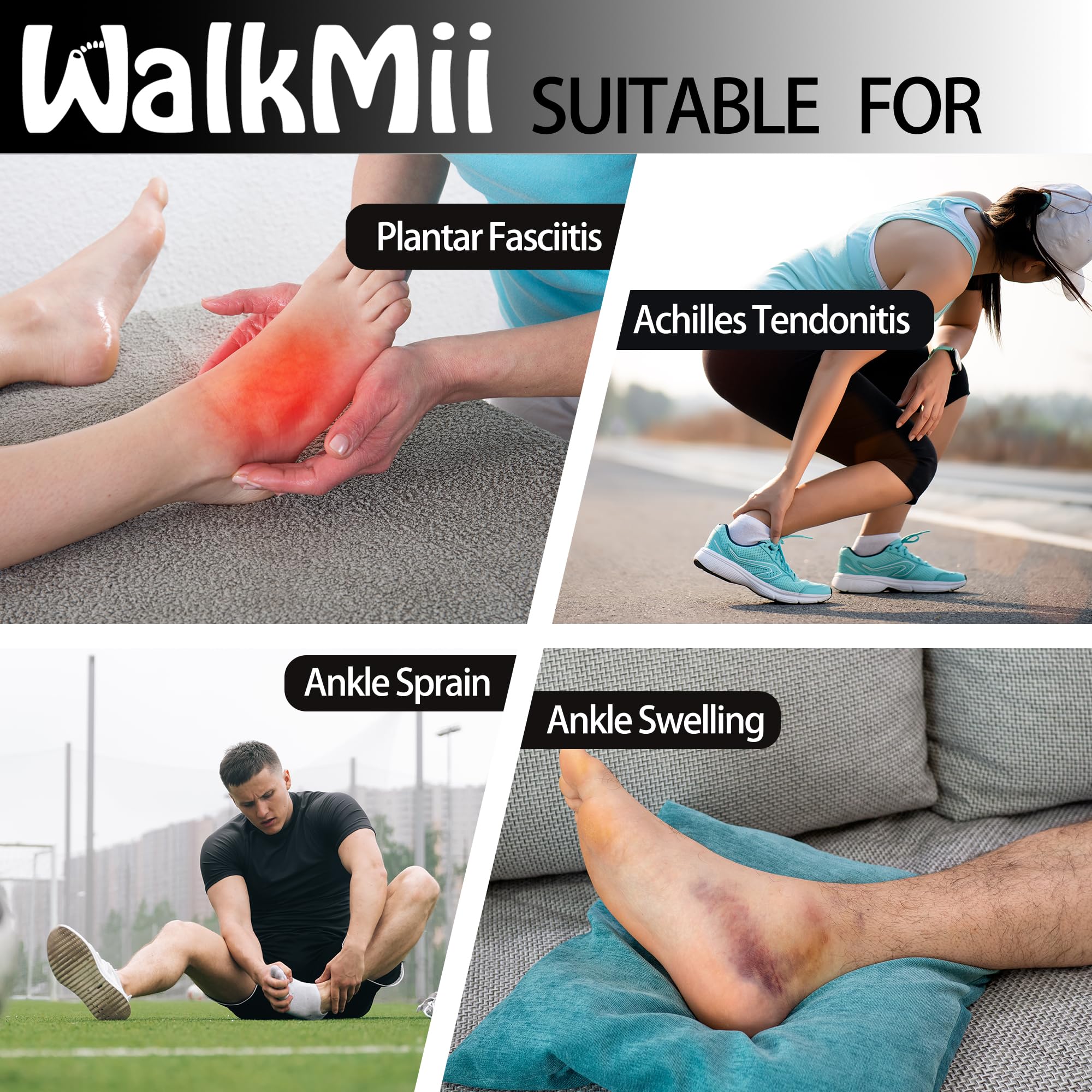 WalkMii Ankle Compression Sleeves (1 Pair)-Ankle Brace for Achilles Tendonitis, Sprain, Pain Relief, Plantar Fasciitis Ankle Support Socks with Adjustable Strap for Women & Men-L