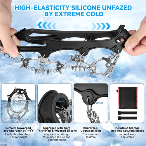 Ice Cleats for Shoes and Boots 32-Spike Stainless Steel Anti-Slip Crampons,Microspikes for Hiking (Large)