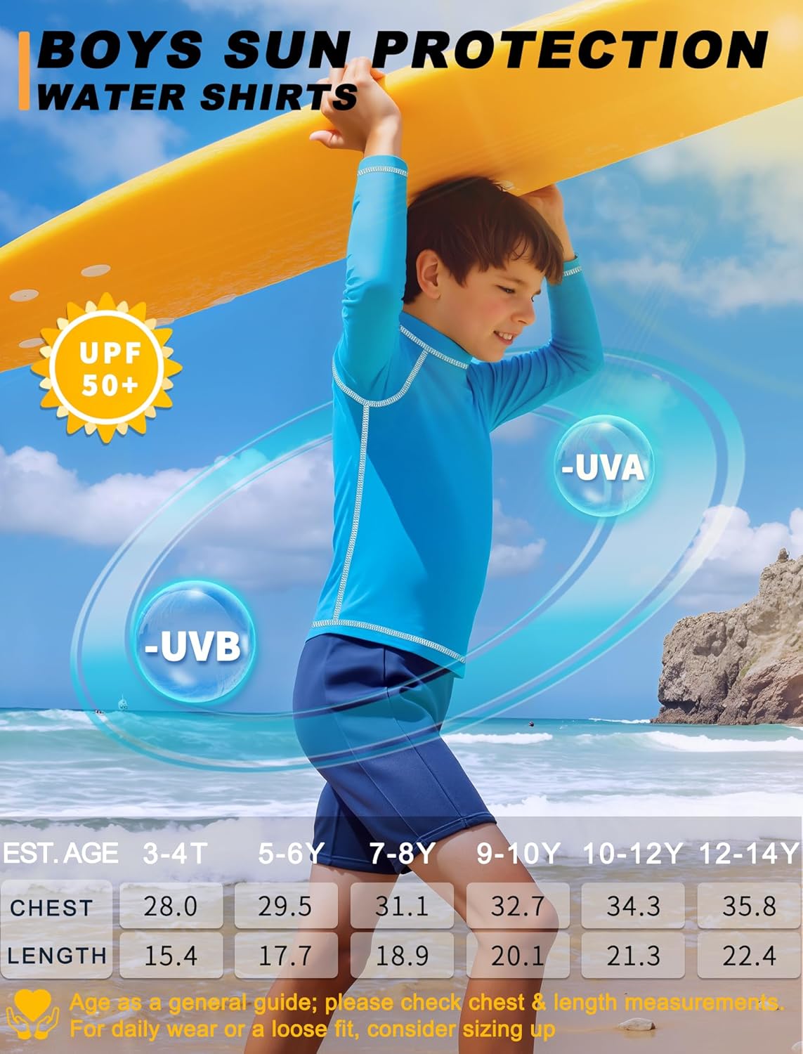 Skiennix Boys Rash Guard Swim Shirt - Long Sleeve UPF 50+ Sun Protection for Kids | Quick Dry, UV SPF