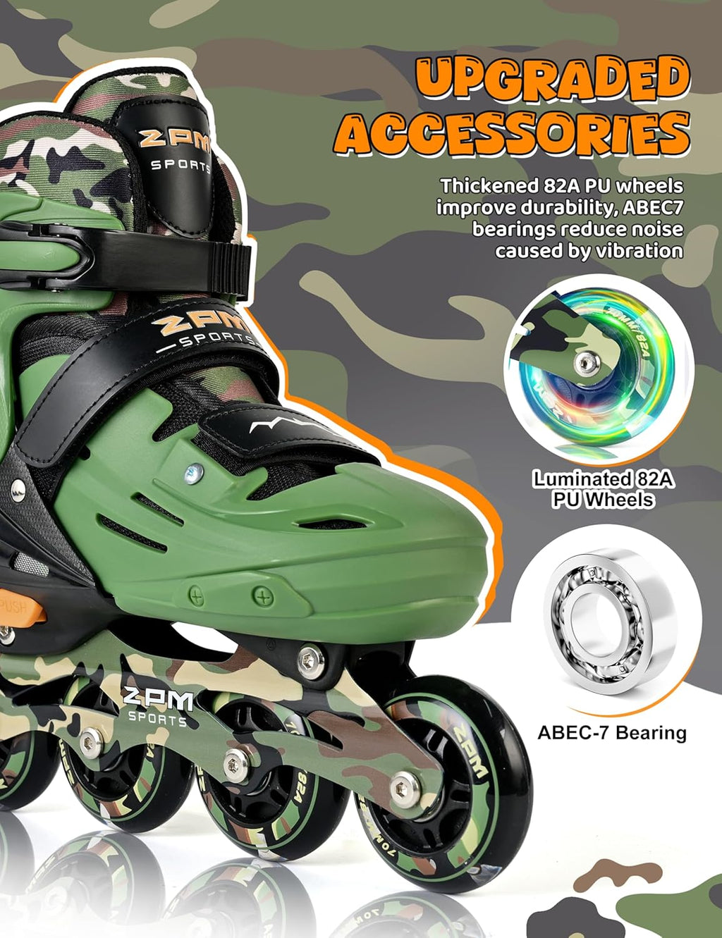 2PM SPORTS Inline Skates - Adjustable Light-Up Roller Skates for Kids Ages 5-12 | Indoor/Outdoor Use