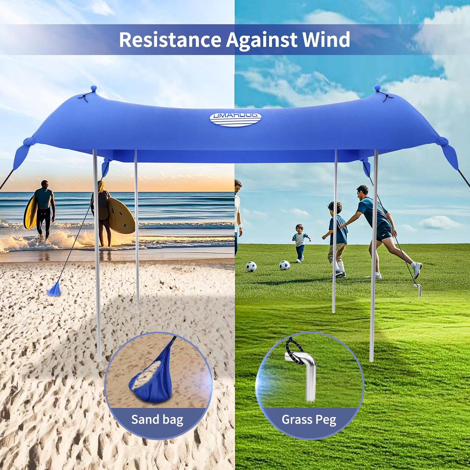 UMARDOO Beach Tent Canopy - Portable 10x10FT Sun Shade with UPF 50+ Protection | Easy Setup & Carry Bag (Blue)