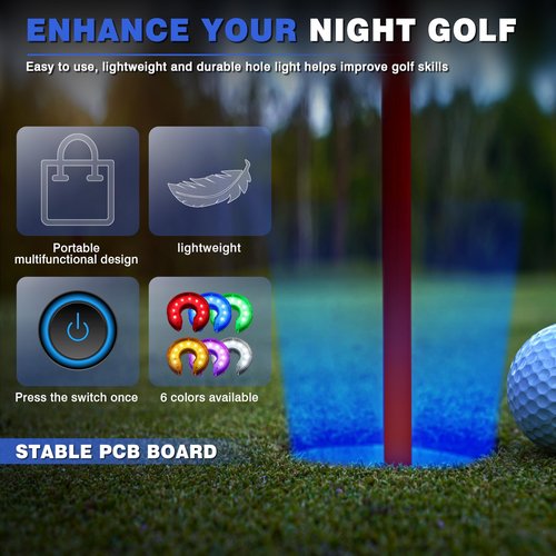 BIRDIEBLAST LED Golf Hole Light - Battery Operated, Light Up Golf Hole Cup for Night - Ideal for Night Practice, Backyard Practice Putting Green (2)