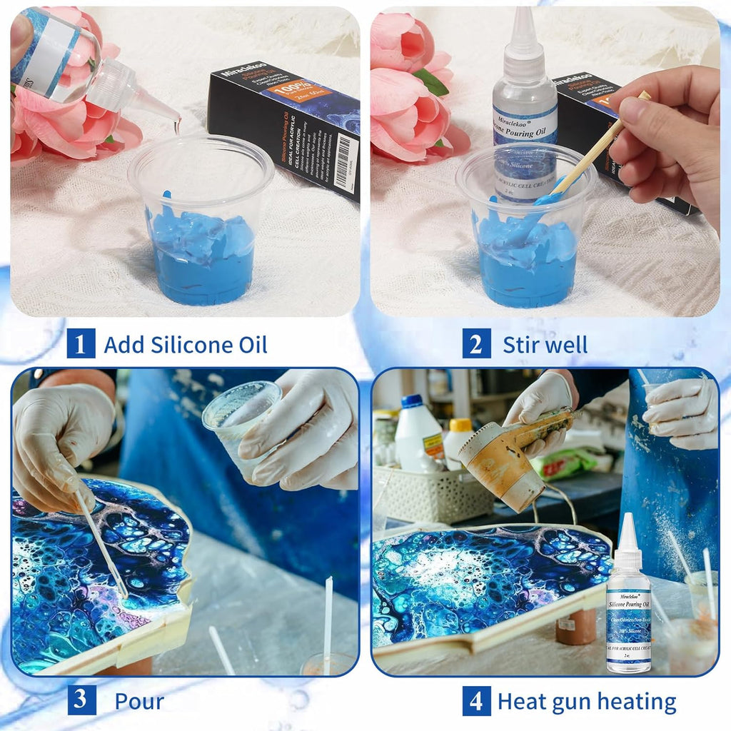 Skiennix Silicone Pouring Oil - Pure Silicone Oil for Acrylic Paint Cell Creation | 2 Ounce