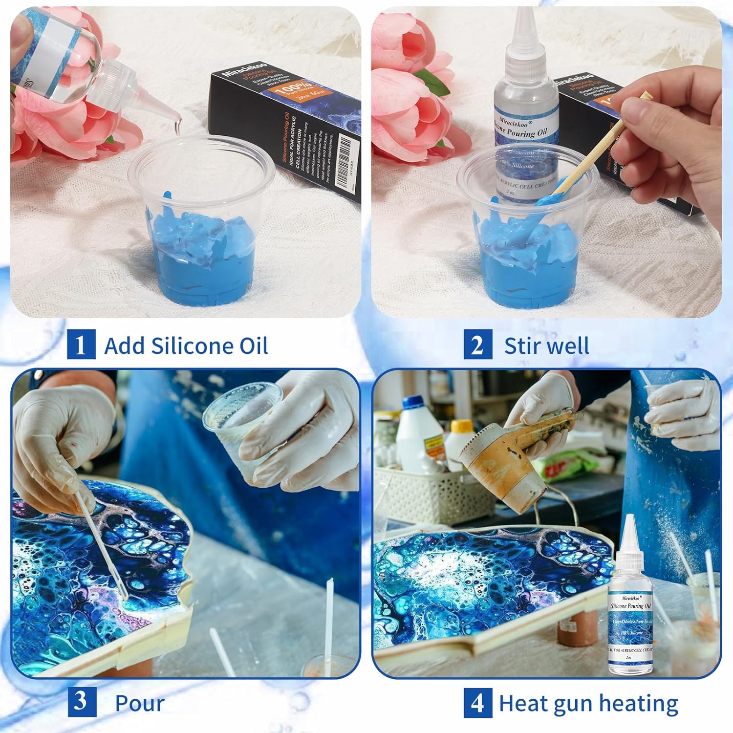 Skiennix Silicone Pouring Oil - Pure Silicone Oil for Acrylic Paint Cell Creation | 2 Ounce